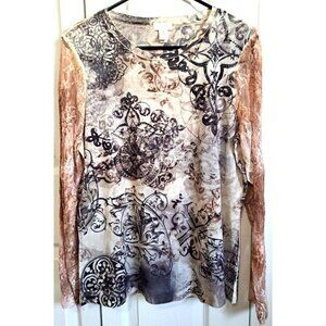 Chico's L (2) - Multicolor Long Lace Sleeve Rhinestone Top WhimseyGoth